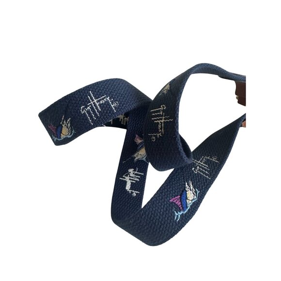 GUY HARVEY Men's Tuna Embroidered Leather Trim Fish Belt Size 40 - Picture 2 of 7